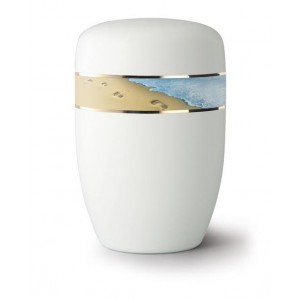 Steel Urn (White with Footprints in the Sand Design)